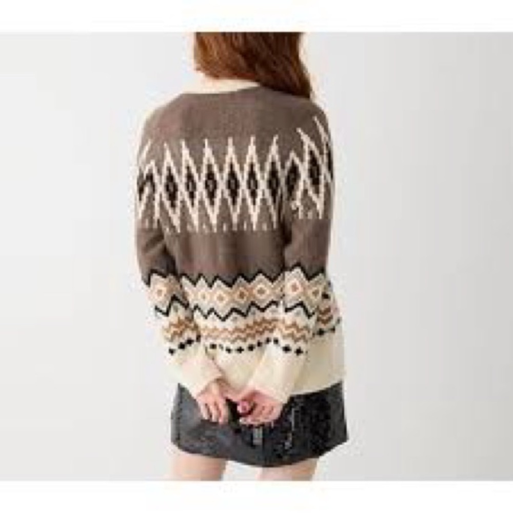 J. Crew Fair Isle Cardigan XS in Heather Fawn Muslin (cream, tan, brown & black) - Picture 3 of 9